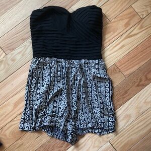 Aztec Printed Strapless Romper Criss Cross Back